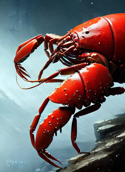 Image similar to portrait of epic lobster. highly detailed, digital painting, concept art, smooth, sharp focus, illustration, art by greg rutkowski
