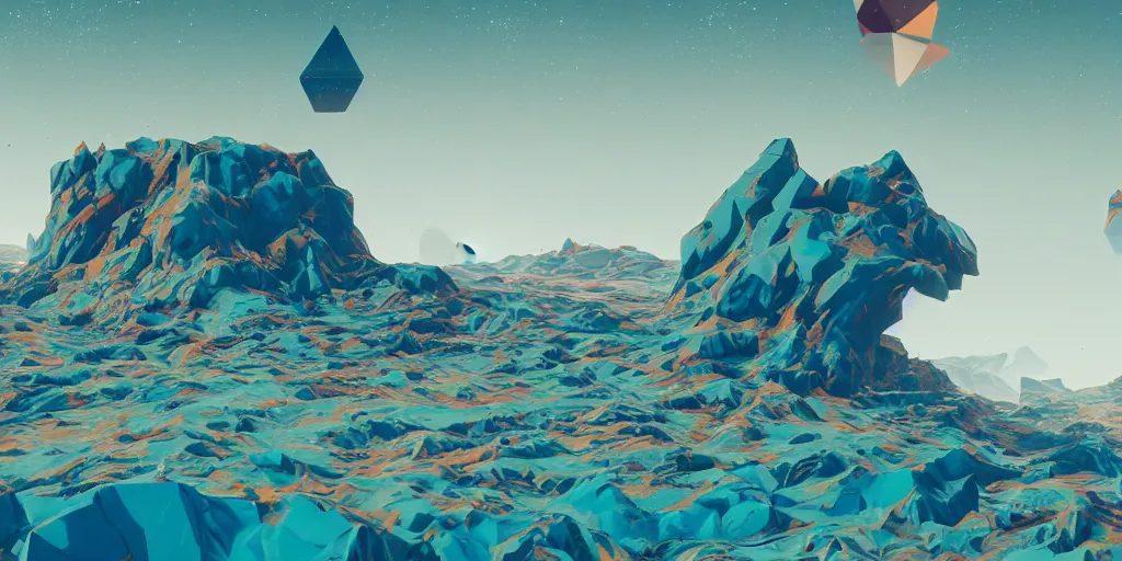 Image similar to abstract 3d painted landscape in the year 2020 by james jean painted in no mans sky style, redshift, octane