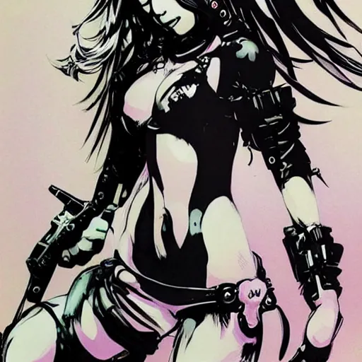 Prompt: 🍌 🤯 🍒 beautiful monster girl, yoji shinkawa