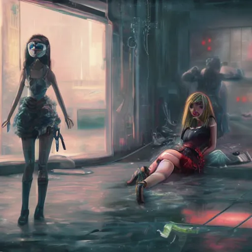 Prompt: A painting of a doll killing a girl, cyberpunk, futuristic, AI, cinematic