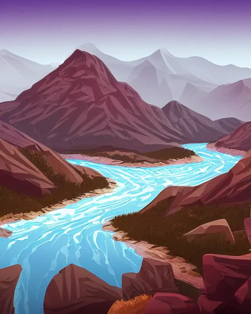 Image similar to mountaintop river flat illustration trending on artstation