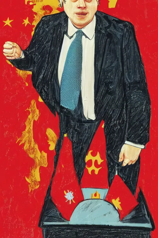 Image similar to a portrait of boris johnson at a party, communist propaganda