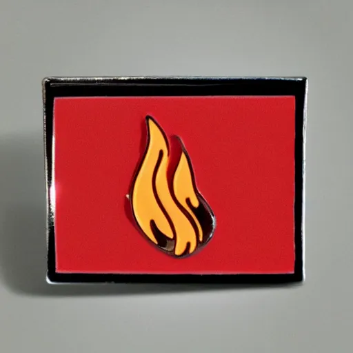 Image similar to a photo of a retro minimalistic plain fire flames enamel pin, studio lighting, behance