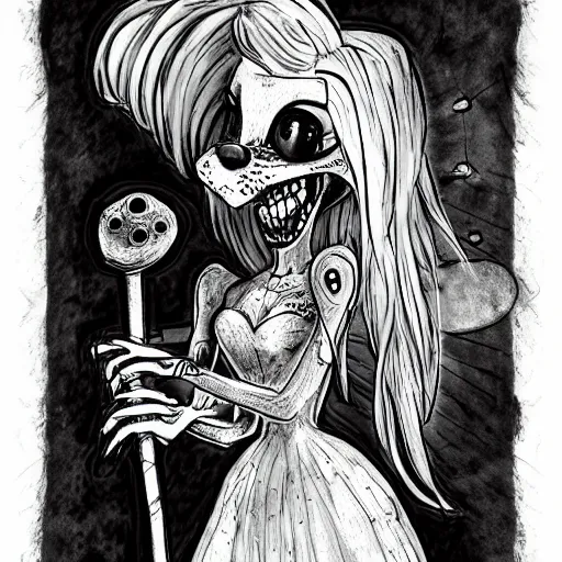 Prompt: grunge drawing of a cartoon dog by mrrevenge, corpse bride style, horror themed, detailed, elegant, intricate