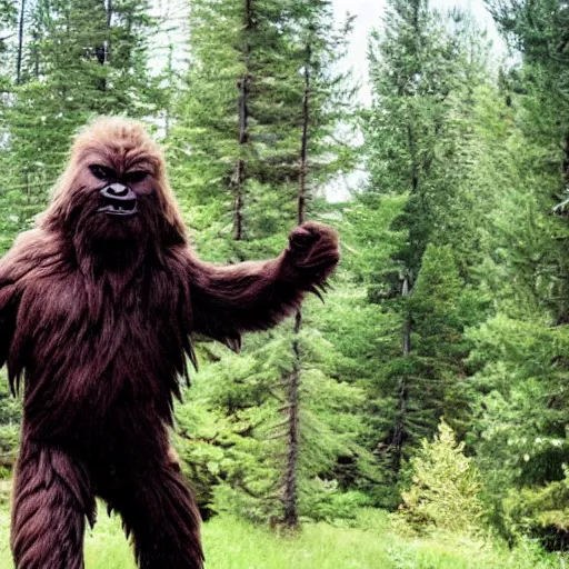 Prompt: Sasquatch tossing a tree