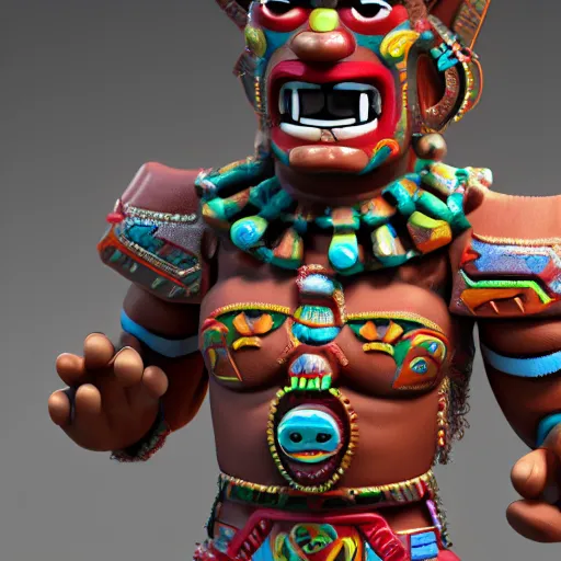 Image similar to close up, 3 d toy aztec gods as funco toy, octane 8 k render, studio lighting, artstation