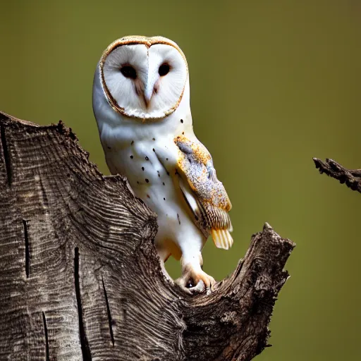 Image similar to ”A barn owl sitting on a Nike shoe standing on a birch stump, 4K, Sigma 55”