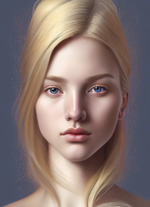 Prompt: beautifully symmetrical face, portrait of young woman blessed with ever - increasing physical and mental perfection, realism, blonde hair, plush lips, perfect face!! intricate, elegant, highly detailed, vision of holy perfection!! digital painting, artstation, concept art, smooth, sharp focus, illustration, humanity, art by artgerm and greg rutkowski and alphonse mucha