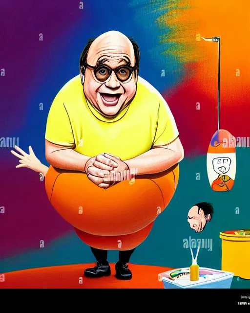 Image similar to painting portrait of danny devito as an egg, cartoon, warm lighting, danny devito has an egg body, movie poster, illustration by bartek fedyczak, erak note, tooth wu, neil richards, kan liu, siwoo kim, jisu choe, trending on art station