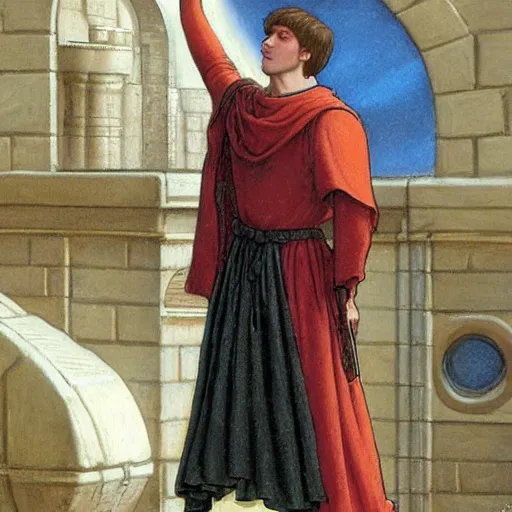 Prompt: spacefarer in the style of edmund blair leighton