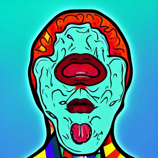 Prompt: mouth on a human brain pop art