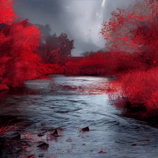 Prompt: dead river, red color, highly detailed, 8 k, artstation, beutifull, masterpiece,