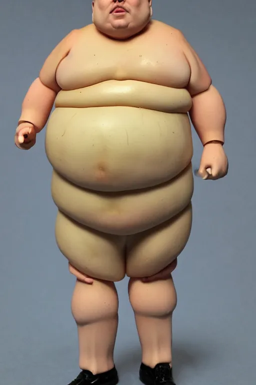 Image similar to 8 k high definition, 1 9 8 0, obese man, kenner style action figure, full body, highly detailed, science fiction, photorealistic