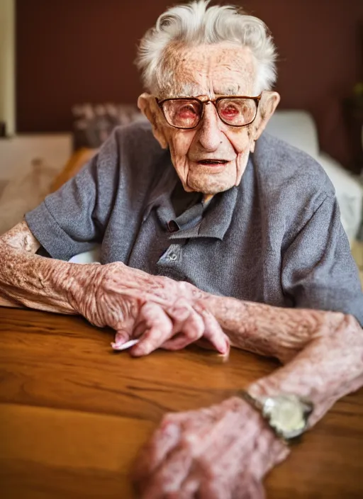 Image similar to DSLR photo portrait still of 90 year old age 90 James Dean at age 90!!!, 85mm f1.8