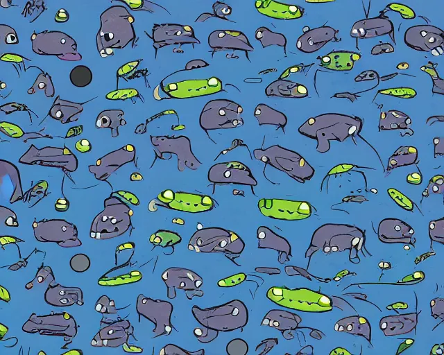 Prompt: A swarm of alien hippos animated by Pendleton Ward