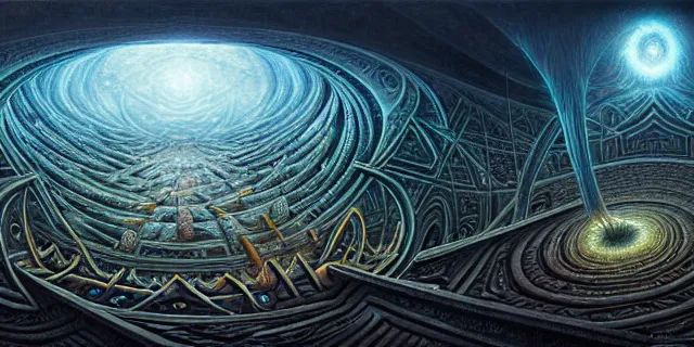 Image similar to painting of a labyrinth in the style of nebulapunk by dan seagrave and tomasz alen kopera