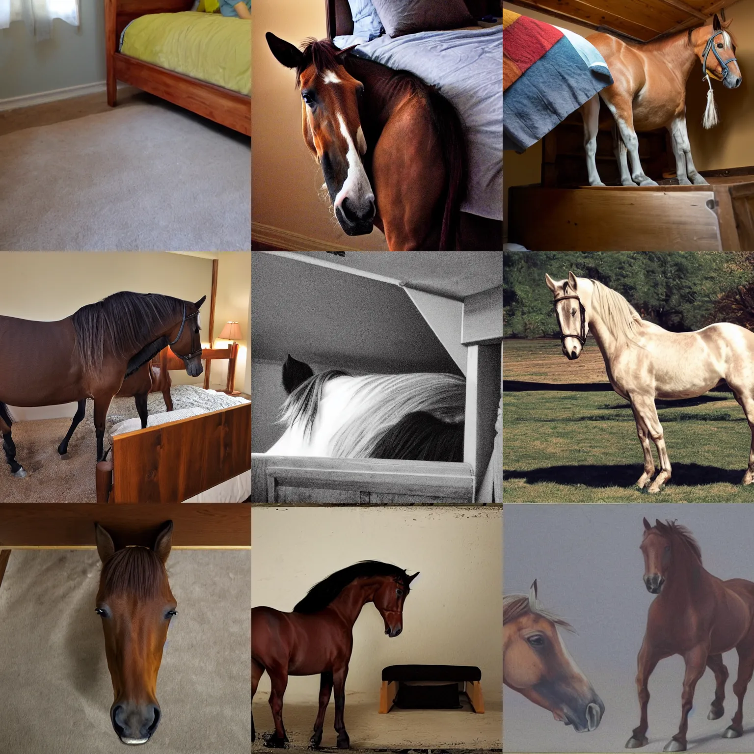 Prompt: most of a horse under your bed