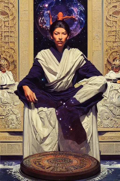 Image similar to space, buddhism, taoism, painting by greg rutkowski, j. c. leyendecker, artgerm