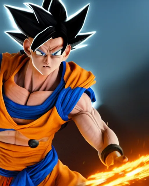 Image similar to 3 d high octane render, 8 k cgi, unreal engine, photorealistic goku, portrait, dynamic lighting, photorealistic, unreal engine, octane, ultra detailed, detailed faces, hd quality