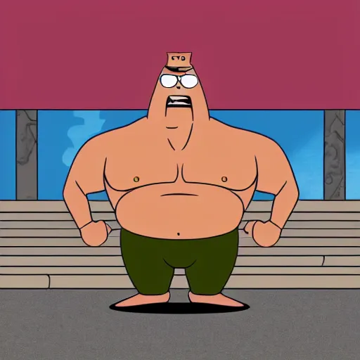 Image similar to muscle man from regular show, 4 k realistic photo