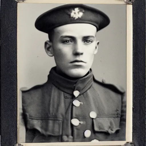 Prompt: historical photograph portrait of french wwi soldier