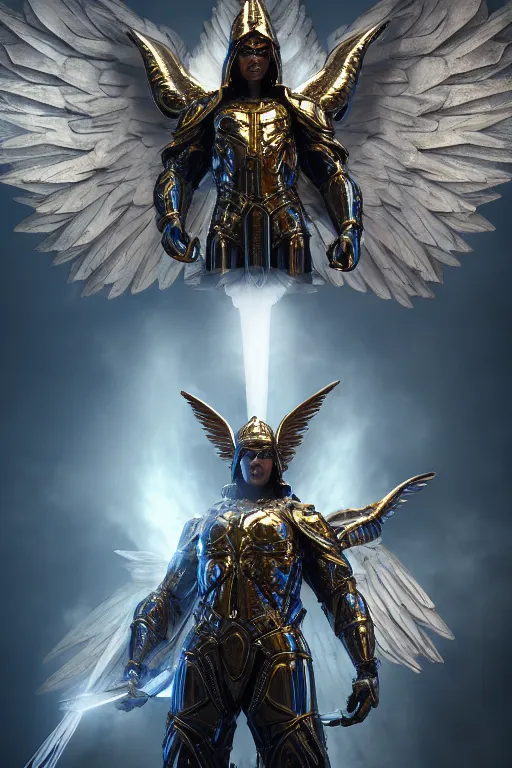 Prompt: archangel micheal by league of angels, cinematic lighting, hyperdetailed, 8 k realistic, symmetrical, frostbite 3 engine, cryengine, dof, trending on artstation, digital art, crepuscular ray