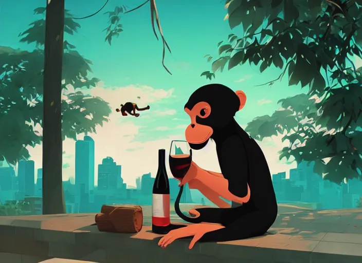 Prompt: cute monkey drinking wine. clean cel shaded vector art. behance hd by lois van baarle, artgerm, helen huang, by makoto shinkai and ilya kuvshinov, rossdraws, illustration, art by ilya kuvshinov