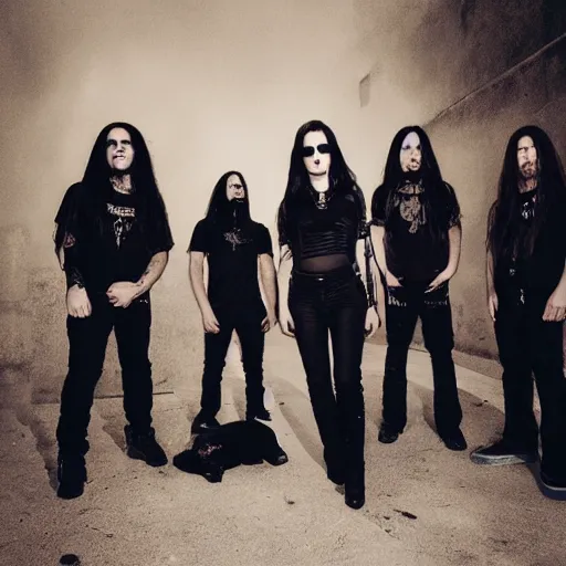 Image similar to photo of lana del rey in a black - metal band