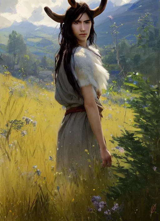 Image similar to portrait of Princess Mononoke, countryside near forest, calm, fantasy character portrait, dynamic pose, above view, sunny day, thunder clouds in the sky, artwork by Jeremy Lipkin and Giuseppe Dangelico Pino and Michael Garmash and Rob Rey, very coherent asymmetrical artwork, sharp edges, perfect face, simple form, 100mm