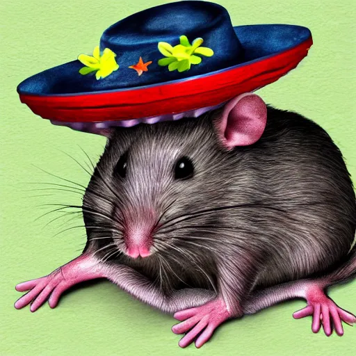 Prompt: a photorealistic rat wearing a sombrero hd photo