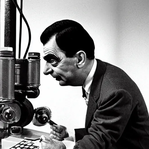 Image similar to Mr Bean working on the Manhattan Project