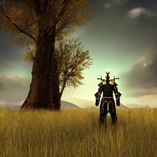 Prompt: a paladin posing in a field, 3 dcg, ps 1, morrowind, mmorpg, portrait, fashion photography, by mario testino, davide sorrenti, jemal shabazz