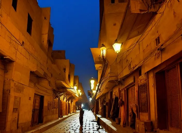 Image similar to cairo old streets, night life of 1 9 4 0, muizz street