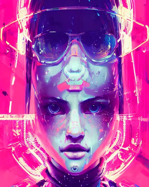 Image similar to detailed portrait beautiful Neon Operator Girl, cyberpunk futuristic neon, reflective puffy coat, decorated with traditional Japanese ornaments by Ismail inceoglu dragan bibin hans thoma greg rutkowski Alexandros Pyromallis Nekro Rene Maritte Illustrated, Perfect face, fine details, realistic shaded, fine-face, pretty face