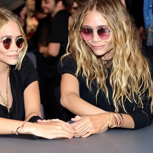 Prompt: mary kate and ashley olsen arm wrestling