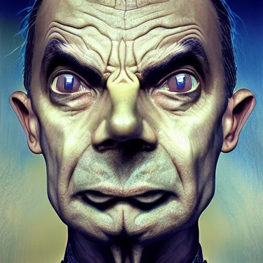 Image similar to Very very very very highly detailed epic central composition photo of Mr Bean face, intricate, utopian, sci-fi, extremely detailed, digital painting, smooth, sharp focus, illustration, intimidating lighting, incredible art by Brooke Shaden, artstation, concept art, Octane render in Maya and Houdini