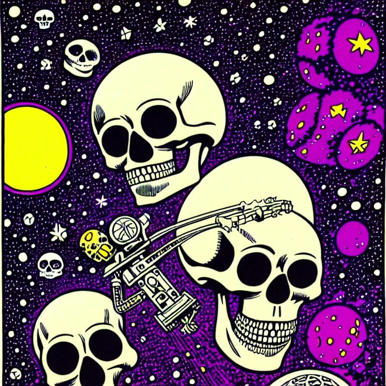 Image similar to by paul kirchner. skull in space. psychedelic.