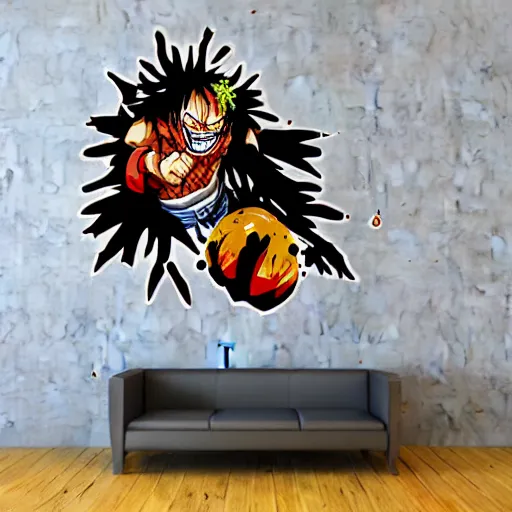 Image similar to die cut sticker, gatling attack by luffy, splatter paint