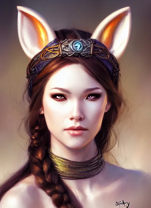 Prompt: a head and shoulders portrait of a female bard, d & d, fantasy art, award winning, fox ears, by stanley artgerm lau