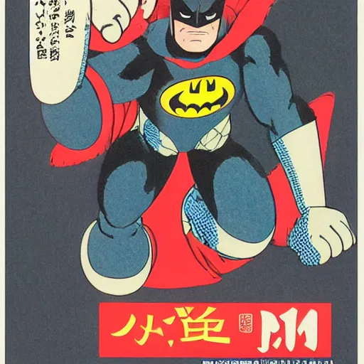 Image similar to a japanese menko print of batman, art by akira toriyama - ralph mc quarrie - jamie hewlett.