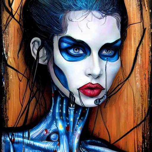 Image similar to woman portrait made out of paint, beautiful, cyborg, tim burton comic book art