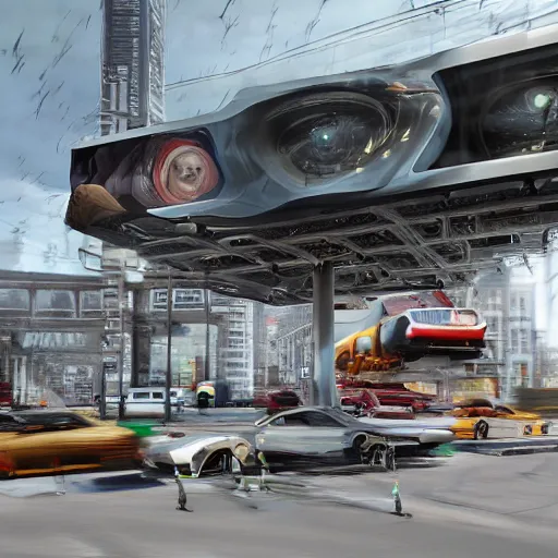 Image similar to car truck race sci-fi wall structure on the coronation of napoleon painting and digital billboard in the middle, unreal engine 5, keyshot, octane, artstation trending, ultra high detail, ultra realistic, cinematic, 8k, 16k, in style of zaha hadid, in plastic, dark, tilt shift,