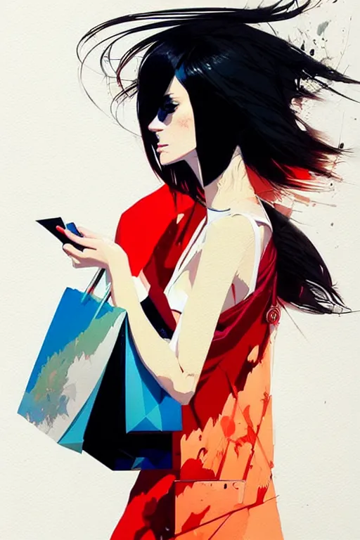 Image similar to a ultradetailed beautiful panting of a stylish woman with shopping bags, by conrad roset, greg rutkowski and makoto shinkai trending on artstation