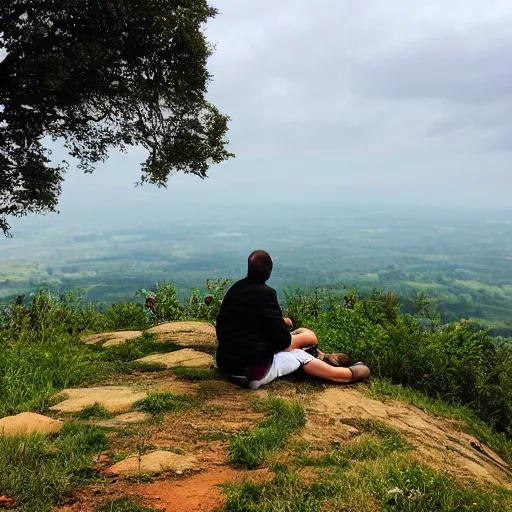 Prompt: resting on a hilltop peacefully