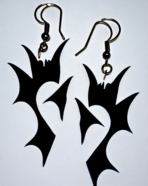 Image similar to tim burton spooky bat, 2 d lasercut earrings,