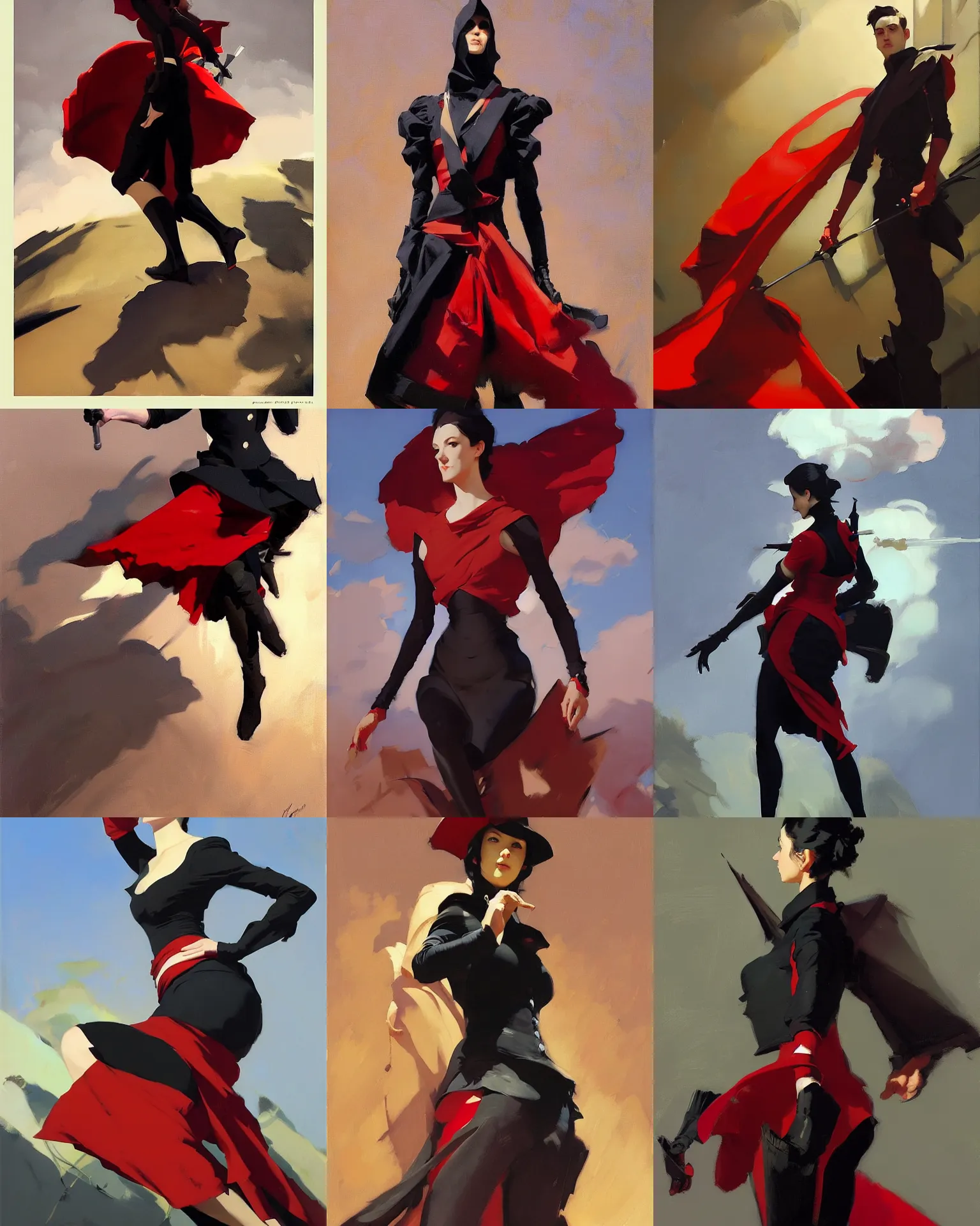 Prompt: black red cloth fabric jodhpurs greg manchess painting by sargent and leyendecker, studio ghibli, fantasy, medium shot, asymmetrical, intricate, elegant, matte painting, illustration, hearthstone, by rhads by greg rutkowski, by greg tocchini, by james gilleard, by joe fenton