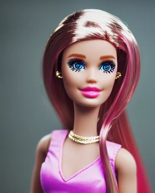 Prompt: high quality presentation photo of a barbie doll, photography 4k, f1.8 anamorphic, bokeh, 4k, Canon, Nikon