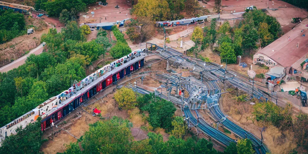 Prompt: aerial shot of a teddy bear train station, professional photography,