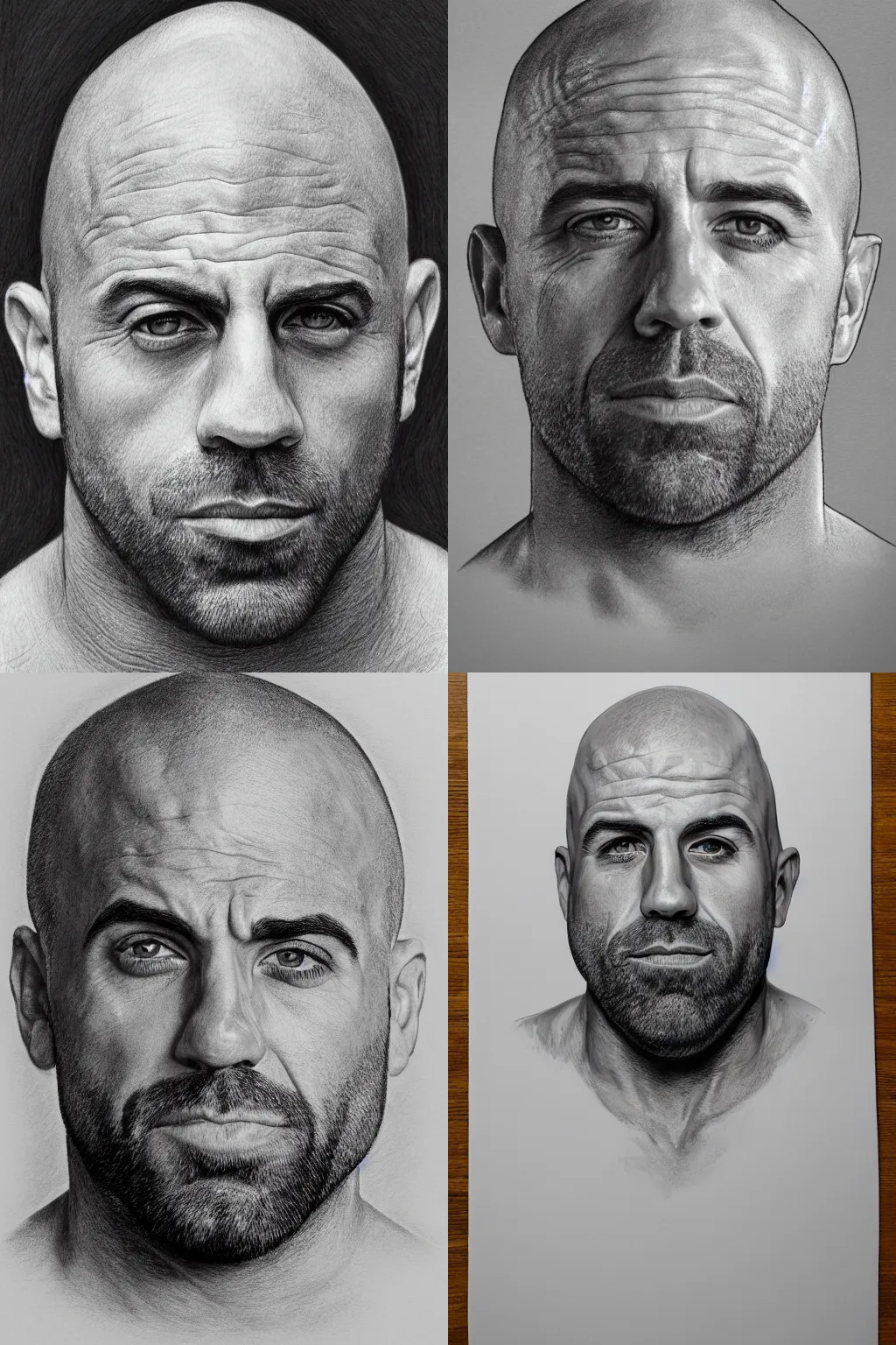 Prompt: Bargue plate pencil drawing of Joe Rogan's head, very detailed, 4k, high quality