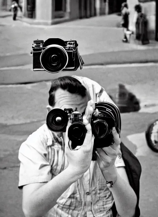 Image similar to street photography selfie with a camera by vivian maier. professional photography.